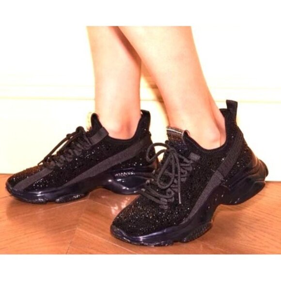 NWOT Steve Madden Maxima-R Black Rhinestone Embellished‎ Sneakers Women's Size 8 - Picture 1 of 16